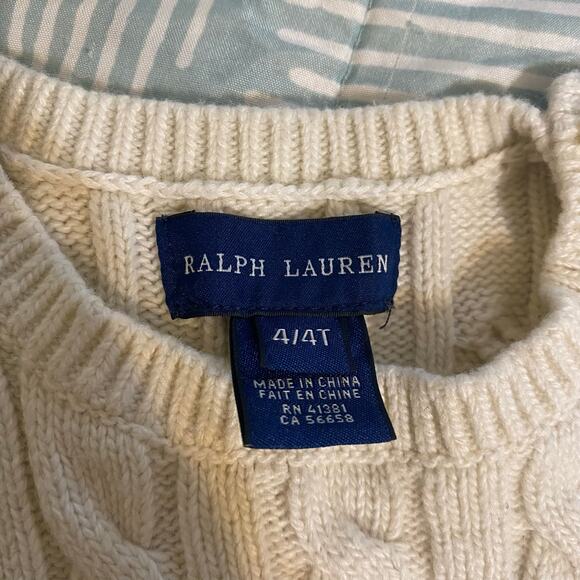 Ralph Lauren Kids Cable Knit Sweater Dress In Ivory Logo Tie Belt Girls Size 4T - Picture 3 of 6